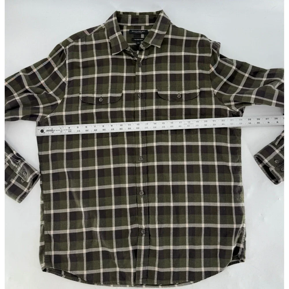Banana Republic Luxe Flannel Untucked Slim Fit Plaid‎ Button Down Shirt XL